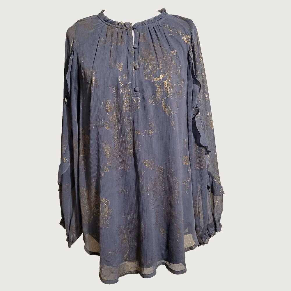 LC Lauren Conrad Grey with Gold accents blouse Size M